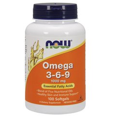 Омега 3 6 9, Omega 3-6-9, Now Foods, 1000 мг, 100 гелевих капсул - фото