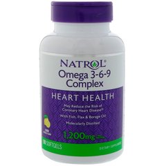Омега 3 6 9, Omega 3-6-9 Complex, Natrol, з лимонним смаком 1200 мг, 90 капсул - фото